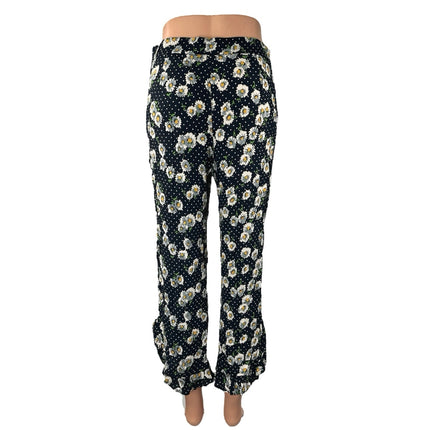 Zara Women's Black Floral Polka Dots High Rise Cropped Trousers Pants Size M