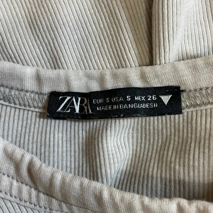 Zara Women's Beige Ribbed Knit Crew Neck Long Sleeve T Shirt Tee Top Size S