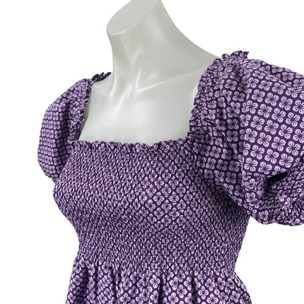 Hill House Athena Nap Purple Floral Smocked Puff Sleeve Mini A-Line Dress Sz XXS