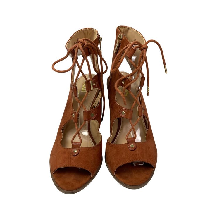 Circus by Sam Edelman Kiera Gladiator Brown Faux Leather Block Heel Sandals 10