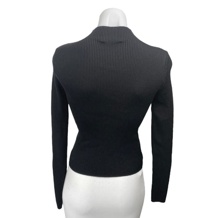 MNG Mango Women's Black Long Sleeve RIb Knit Cutout Mock Neck Sweater Top Size S