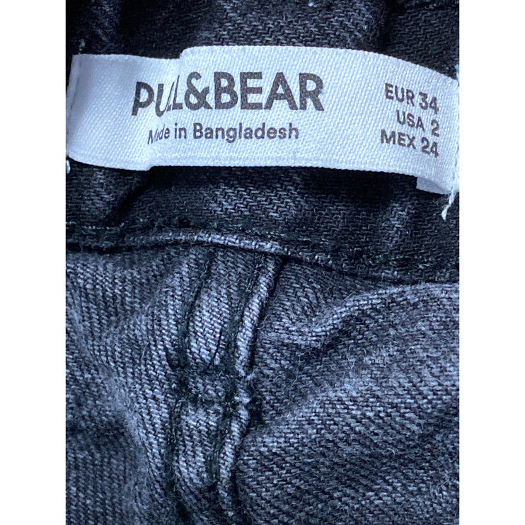 Pull & Bear Women's Black High Waisted Boyfriend Straight Denim Jean Shorts Sz 2