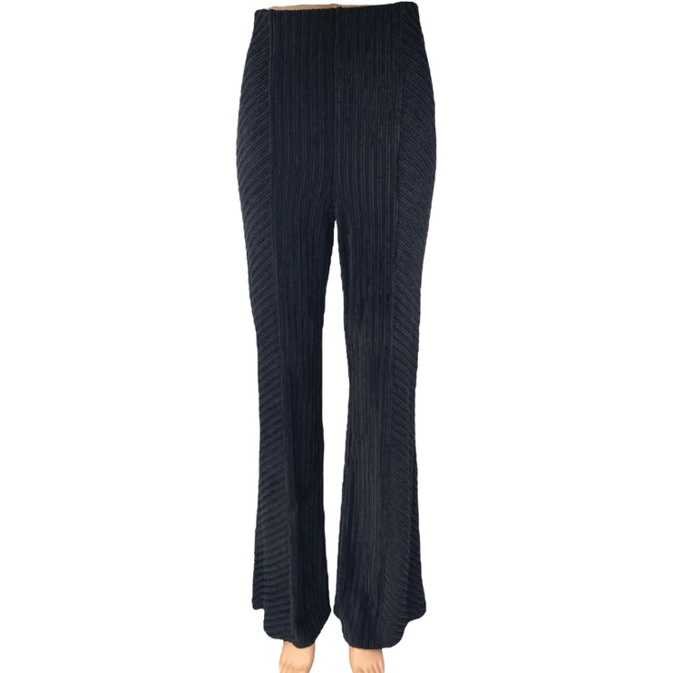 Free People Black Ribbed Knit High Waisted Bootcut Flared Trousers Pants Size M