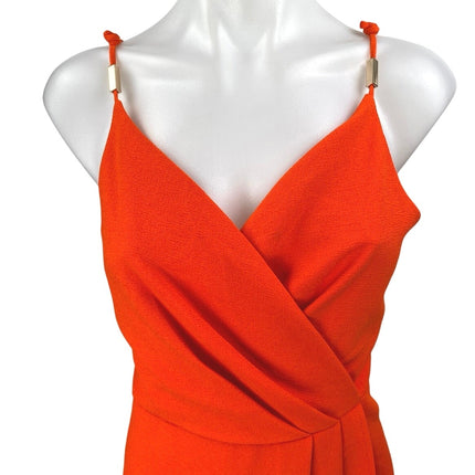 Aqua Orange Sleeveless Pleated Split Faux Wrap Cami Mini Sheath Dress Size M