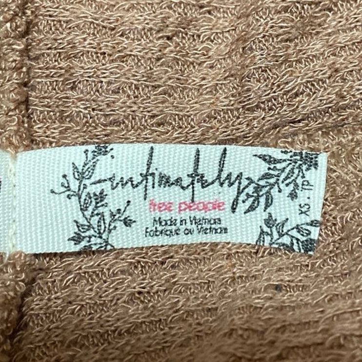 Free People Going Places Brown Waffle Knit Snap Button Long Sleeve Shirt Top XS