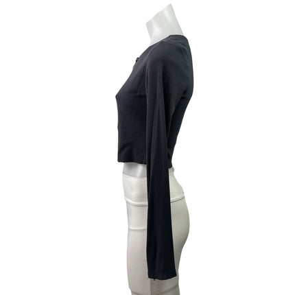 White Fox Women's Dark Gray Ribbed Knit Full Zip Long Sleeve Crop Top Size L