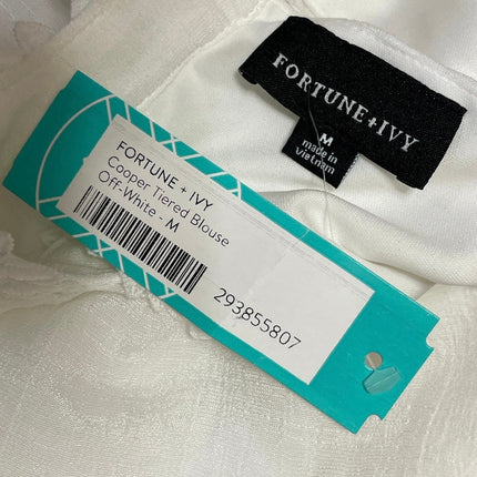 NEW Fortune + Ivy Cooper White Floral Lace Sleeveless Tiered Blouse Top Size M