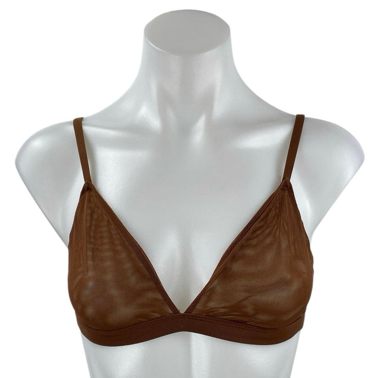 SKIMS Women's Brown Mesh Sheer Adjustable Strap Triangle Bralette Bra Top Sz XS