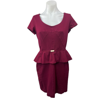 Ann Taylor Red Short Sleeve Scoop Neck Peplum Pencil Mini Sheath Dress Size 6P