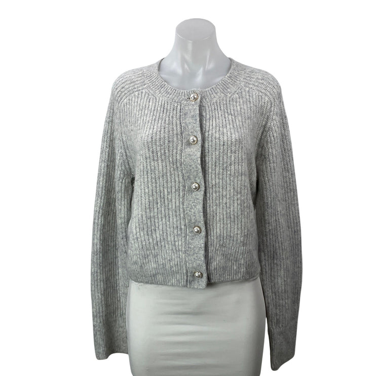 Abercrombie & Fitch Women's Gray Long Sleeves Ribbed Knit Cardigan Sweater Top M