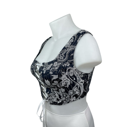 NEW Cider Black Paisley Floral Embroidered Lace Up Corset Bustier Crop Top Sz XL