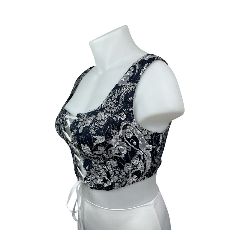 NEW Cider Black Paisley Floral Embroidered Lace Up Corset Bustier Crop Top Sz XL