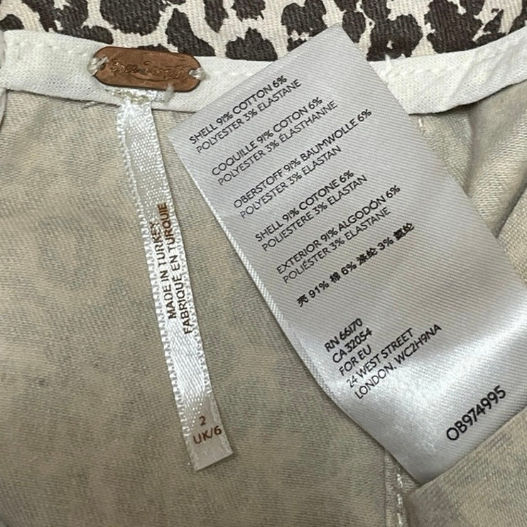 Free People Women's Beige Leopard Animal Print High Waist Mini Pencil Skirt Sz 2