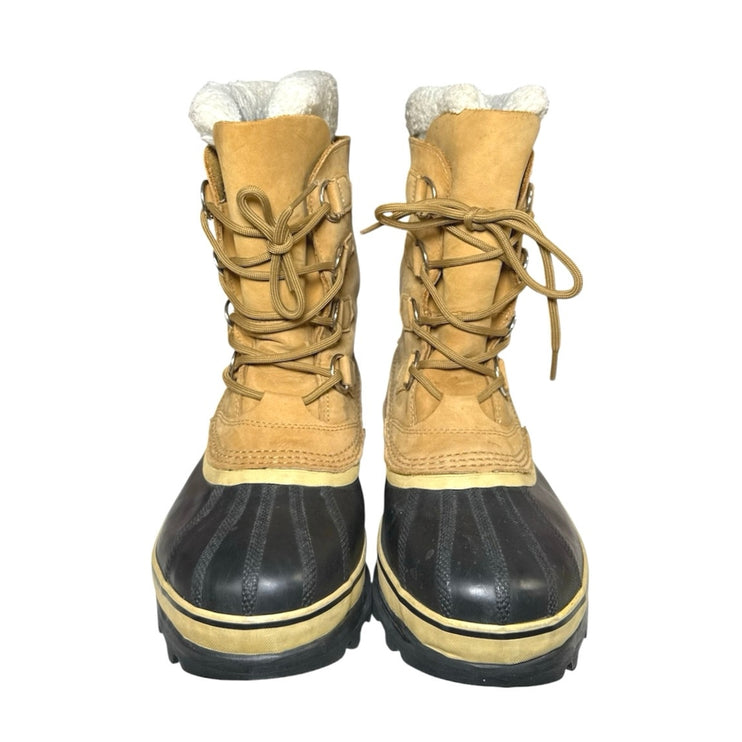Sorel Caribou Women's Tan Lace Up Shearling Waterproof Mid Winter Duck Boots 9