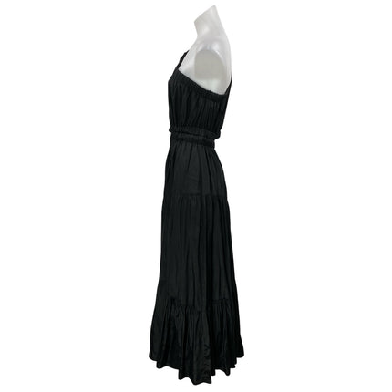 Moon River Black One Shoulder Short Sleeve Cutout Tiered A Line Maxi Dress M