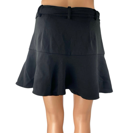 Zara Women's Black Ruffle Belted Tie Waist Mini A-Line Flared Skirt Skort Size M