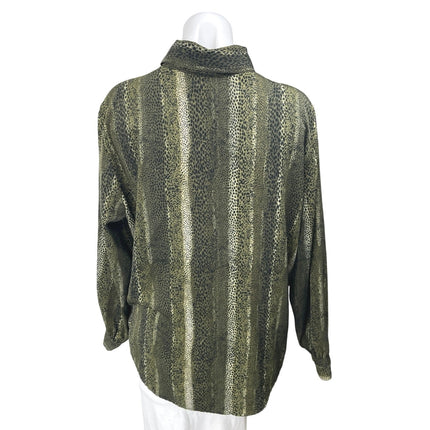Apparenza Green Reptile Animal Print Long Sleeve Button Down Shirt Blouse Top L