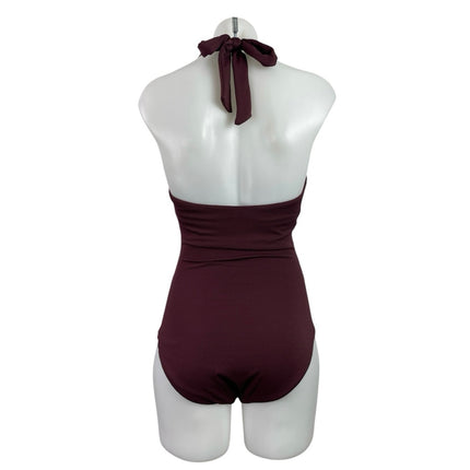 Spanx Red Maroon Halter Open Back Shaping One Piece Swimsuit Swimwear Size S