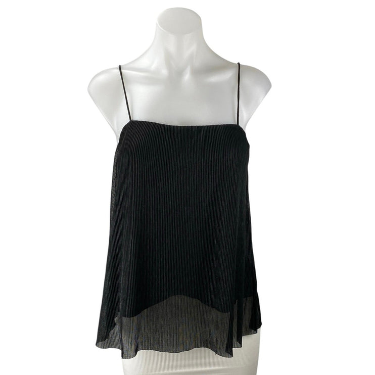 Cotton Candy LA Black Sleeveless Square Neck Plisse Cami Camisole Tank Top Sz S