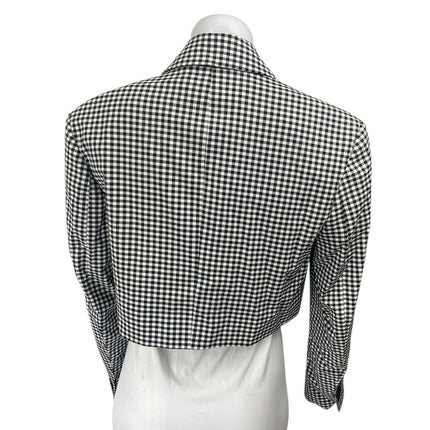Zara Black White Gingham Check Open Long Sleeve Crop Blazer Suit Jacket Size XS