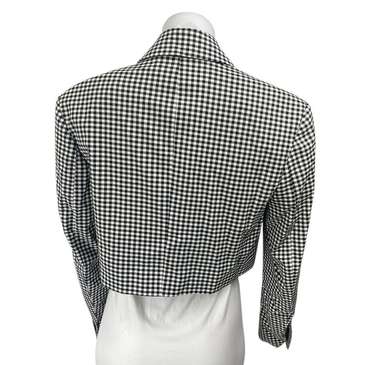Zara Black White Gingham Check Open Long Sleeve Crop Blazer Suit Jacket Size XS
