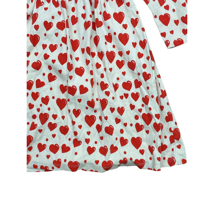 Mini Rodini Kids Girls' White Red Hearts Long Sleeve Mini Flare Dress Sz 9-11YO