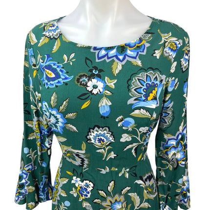 Old Navy Green Floral Print Bell Sleeves Fit & Flare Knee Length Sheath Dress 4