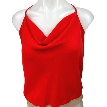 NEW ASTR Red Sleeveless Cowl Neck Silky Satin Cami Camisole Bodysuit Tank Top L