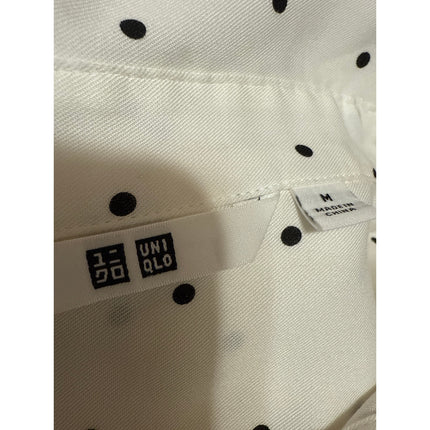 Uniqlo Women's White Polka Dot Long Sleeve Button Down Shirt Blouse Top Size M
