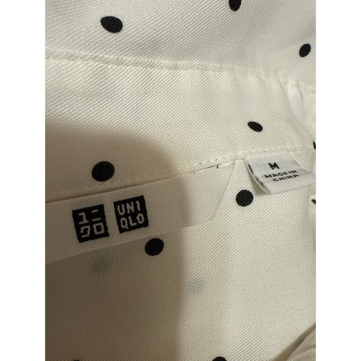Uniqlo Women's White Polka Dot Long Sleeve Button Down Shirt Blouse Top Size M