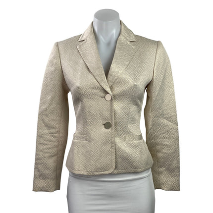 Calvin Klein Beige Jacquard Textured Notch Lapel Blazer Coat Suit Jacket Size 2