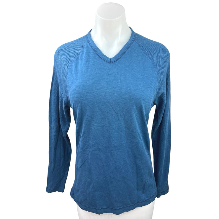 Calvin Klein Blue Cotton Knit V-neck Casual Long Sleeve Pullover T Shirt Top S