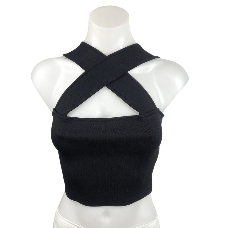 Aritzia Babaton Black Criss Cross Sleeveless Knit Stretch Crop Top Size S