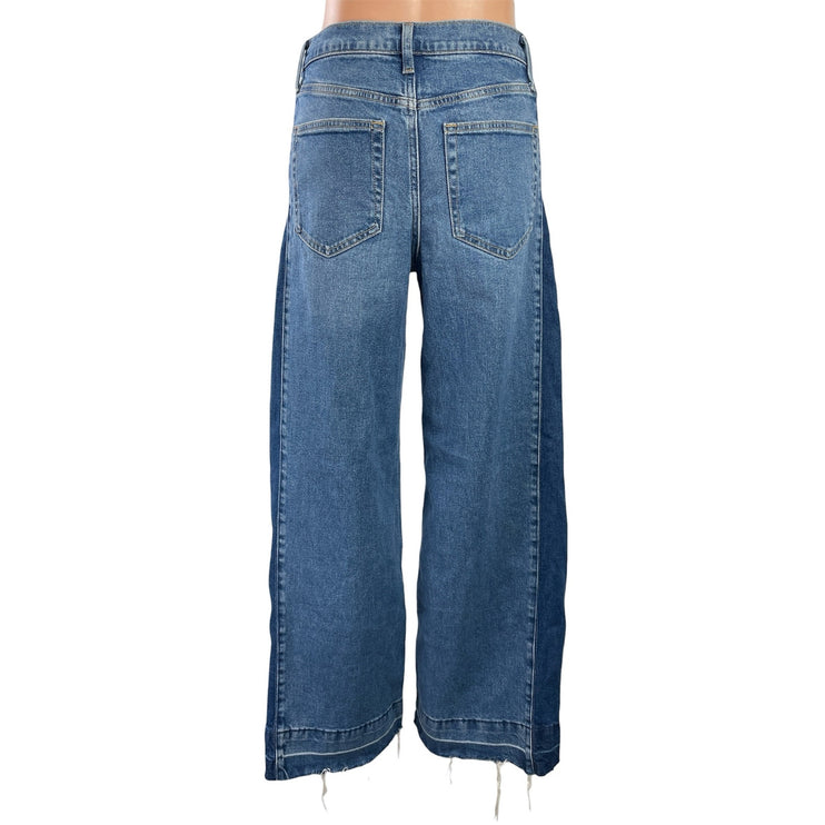 Gap High Rise Striped Blue Two Tone Raw Hem Wide Leg Baggy Denim Jeans Pants 26