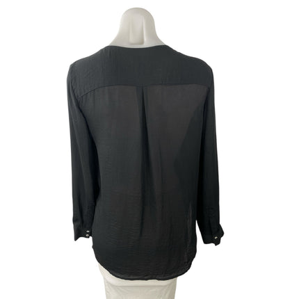 H&M Conscious Women's Black V Neck Long Sleeve Button Down Shirt Blouse Top Sz 2