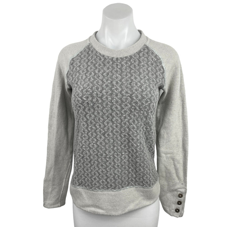 Prana Aya Gray Wool Cable Knit Long Sleeve Crew Neck Pullover Sweater Size XS