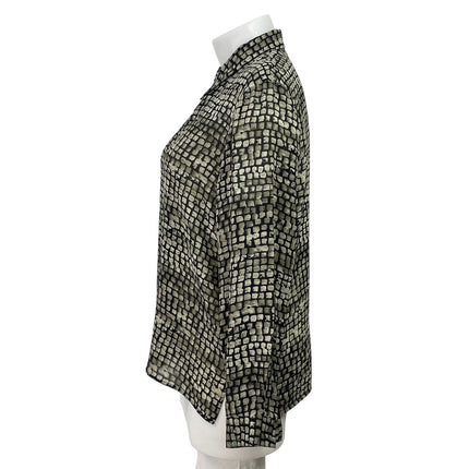 Josephine Chaus Black Gray Stone Brick Long Sleeve Button Down Shirt Top Size 16