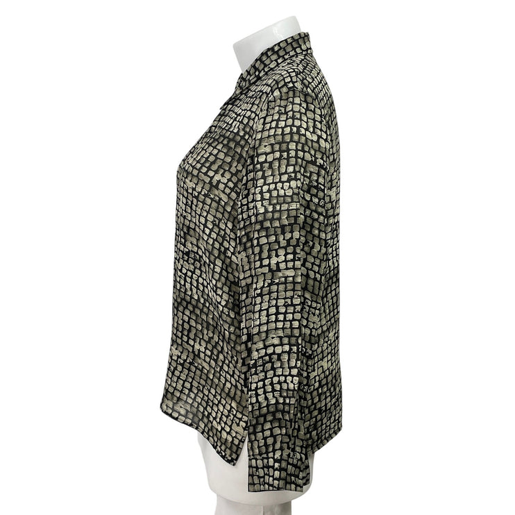Josephine Chaus Black Gray Stone Brick Long Sleeve Button Down Shirt Top Size 16