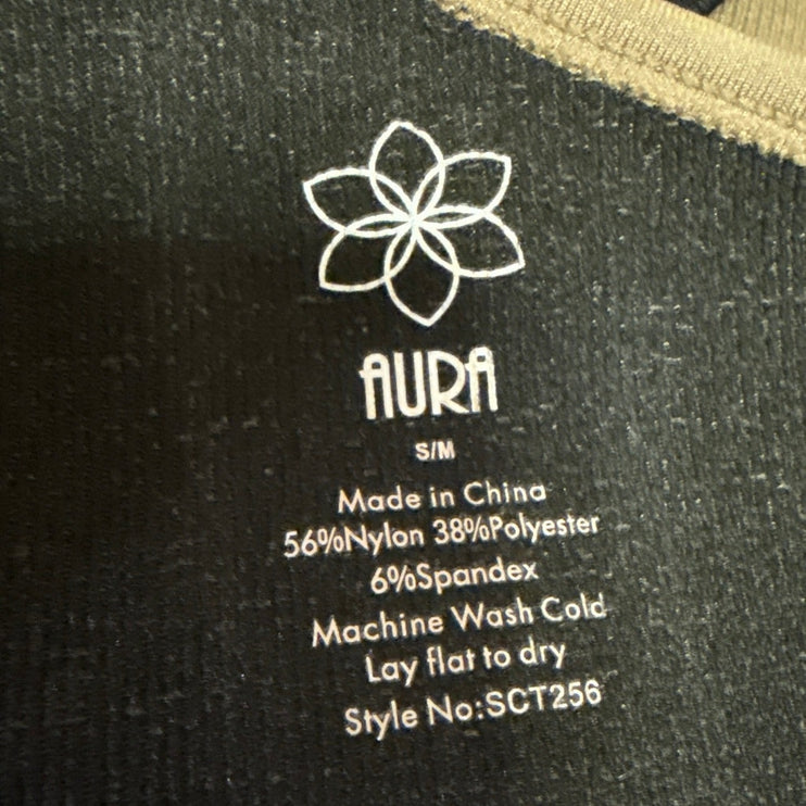 Aura Tan Black Sleeveless One Shoulder Rib Beaded Camisole Bodysuit Tank Top S/M