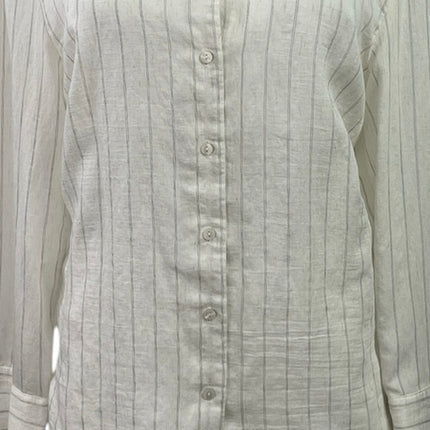 MNG Mango Womens White Linen Pinstriped Long Sleeve Button Down Shirt Top Size 8