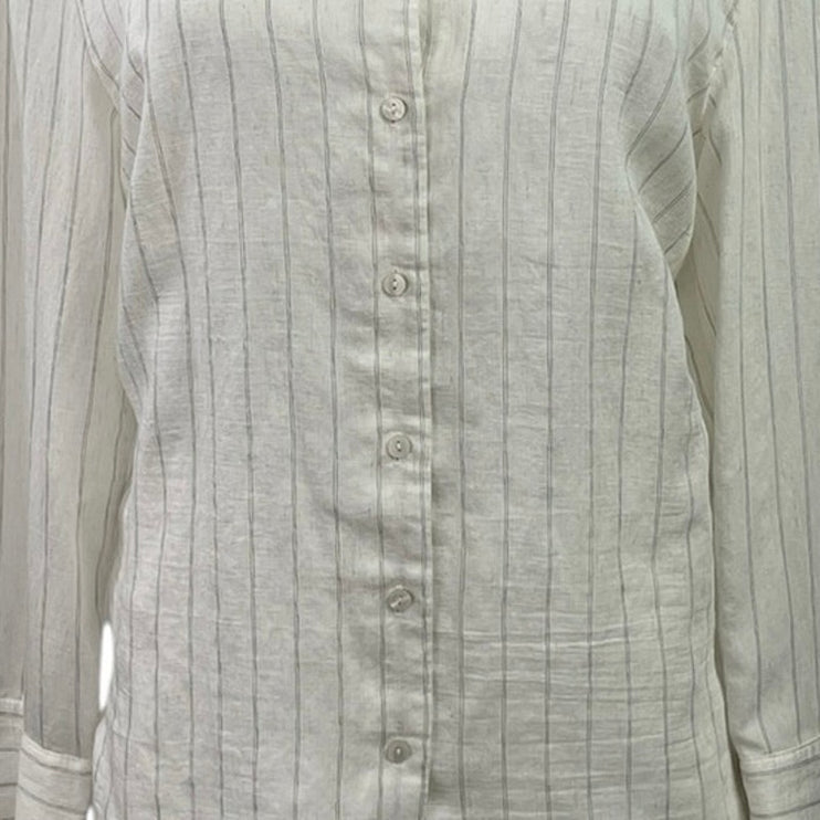 MNG Mango Womens White Linen Pinstriped Long Sleeve Button Down Shirt Top Size 8