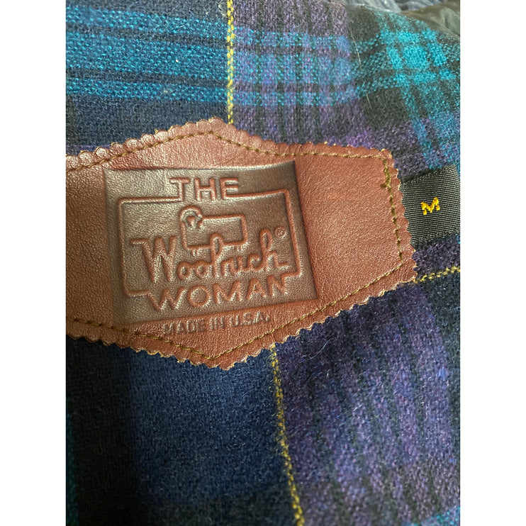 Woolrich Women's Black Faux Leather Flannel Lined Wool Trench Coat Jacket Size M