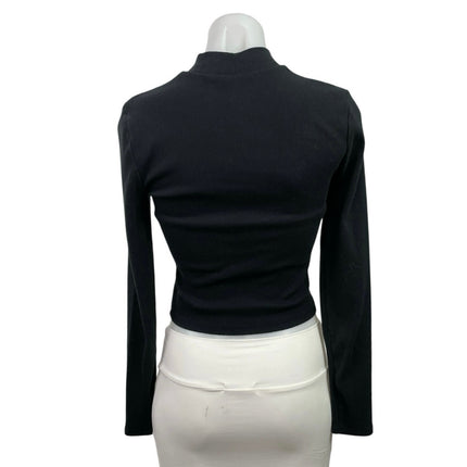 Abercrombie & Fitch Black Ribbed Knit Mock Neck Long Sleeve Crop Top Size S