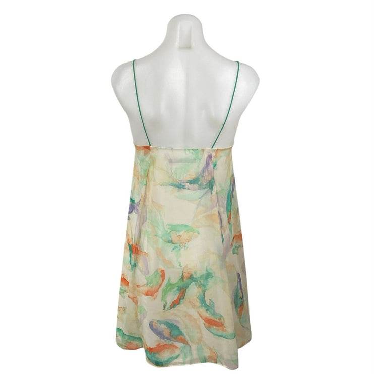 Zara Multicolor Watercolor Fish Print Sleeveless Camisole Mini Slip Dress Sz XS0