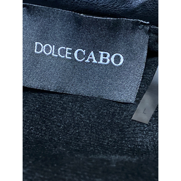 Dolce Cabo Women's Black Faux Vegan Leather Button Down Peasant Blouse Top Sz L