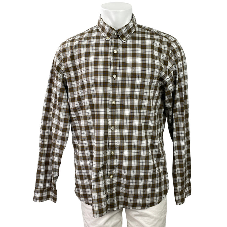 Gap Men's Olive Green Stretch Standard Fit Long Sleeve Button Down Shirt Top L