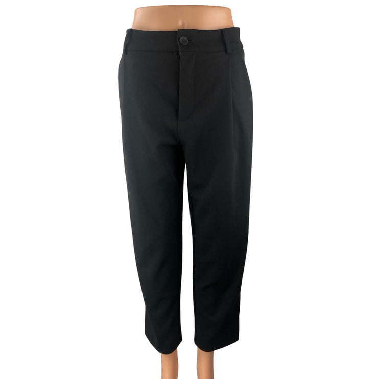 Zara Black Pleated High Rise Loose Straight Wide Leg Trousers Dress Pants Sz XS