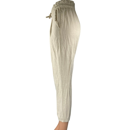 Pull & Bear White Linen High Waist Tapered Paperbag Trousers Jogger Pants Size M