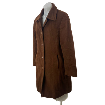 Jones New York Women's Brown Wool Long Sleeve Button Down Midi Coat Jacket Sz S
