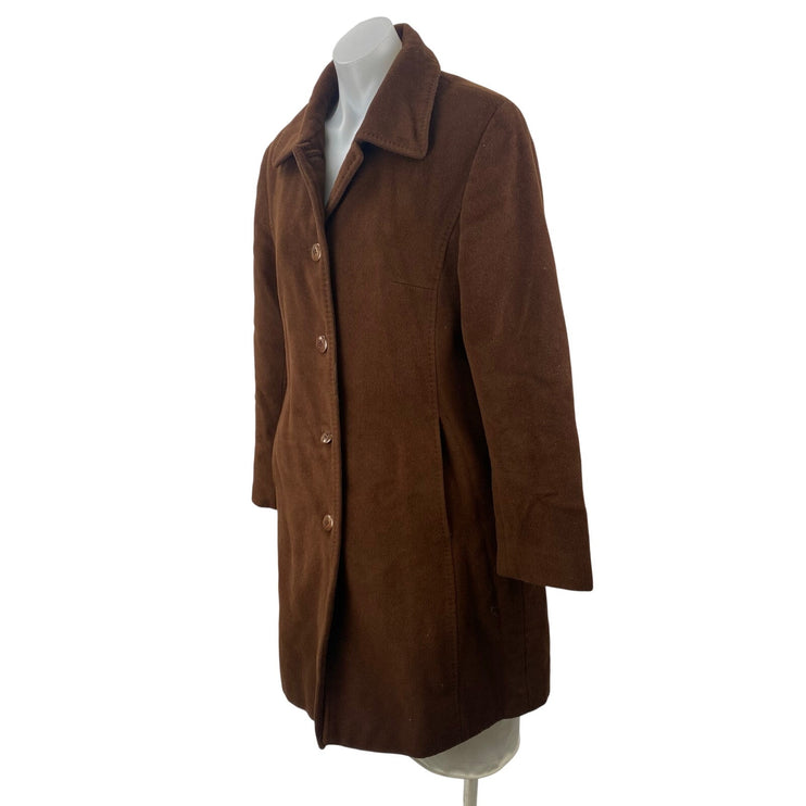 Jones New York Women's Brown Wool Long Sleeve Button Down Midi Coat Jacket Sz S